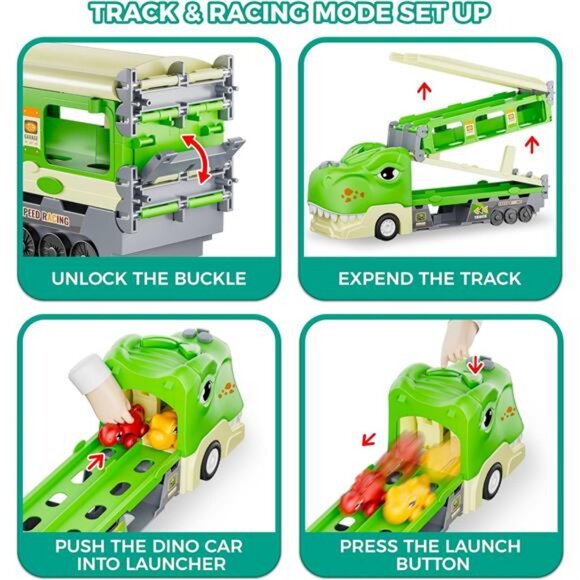 Dinosaur Truck Toys for 2 3 4 5 6 7 Year Boy Toddler, Foldable Track & 2 Player - Picture 4 of 7